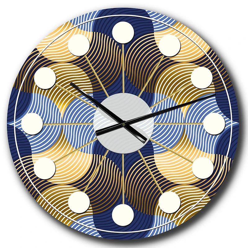 Designart 'Retro Luxury Waves In Gold And Blue Ii Mid-Century Modern Wall Clock