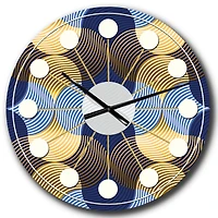Designart 'Retro Luxury Waves In Gold And Blue Ii Mid-Century Modern Wall Clock