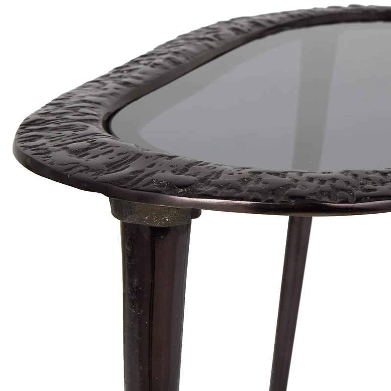 Black Aluminum Abstract Oval Shaped Accent Table with Shaded Glass Top