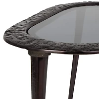Black Aluminum Abstract Oval Shaped Accent Table with Shaded Glass Top