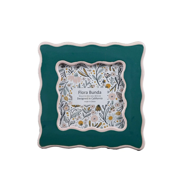 Flora Bunda® 4" x 4" Two Tone Teal Wavy Ceramic Frame