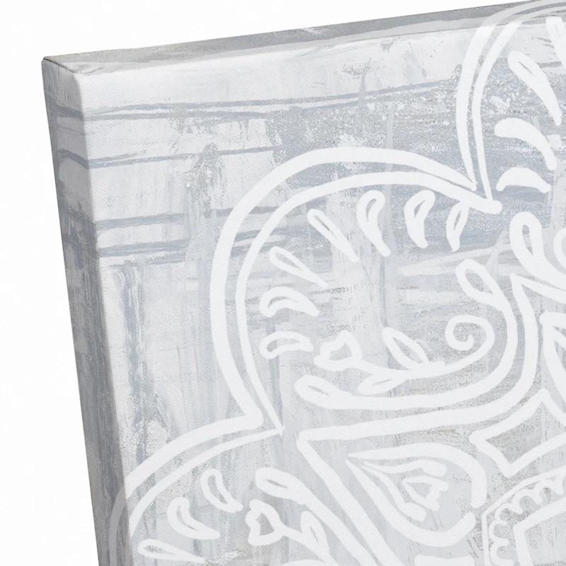 White Textured Medallion IV 16" x 16" Canvas Wall Art