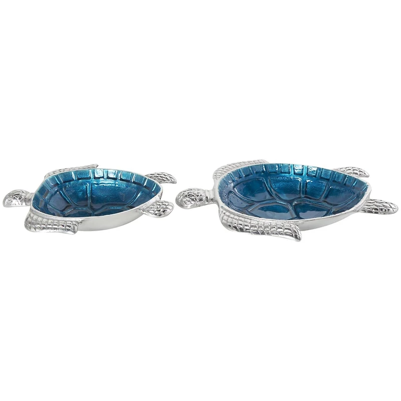 Blue Aluminum Metal Turtle Enameled Decorative Bowls, 2ct.