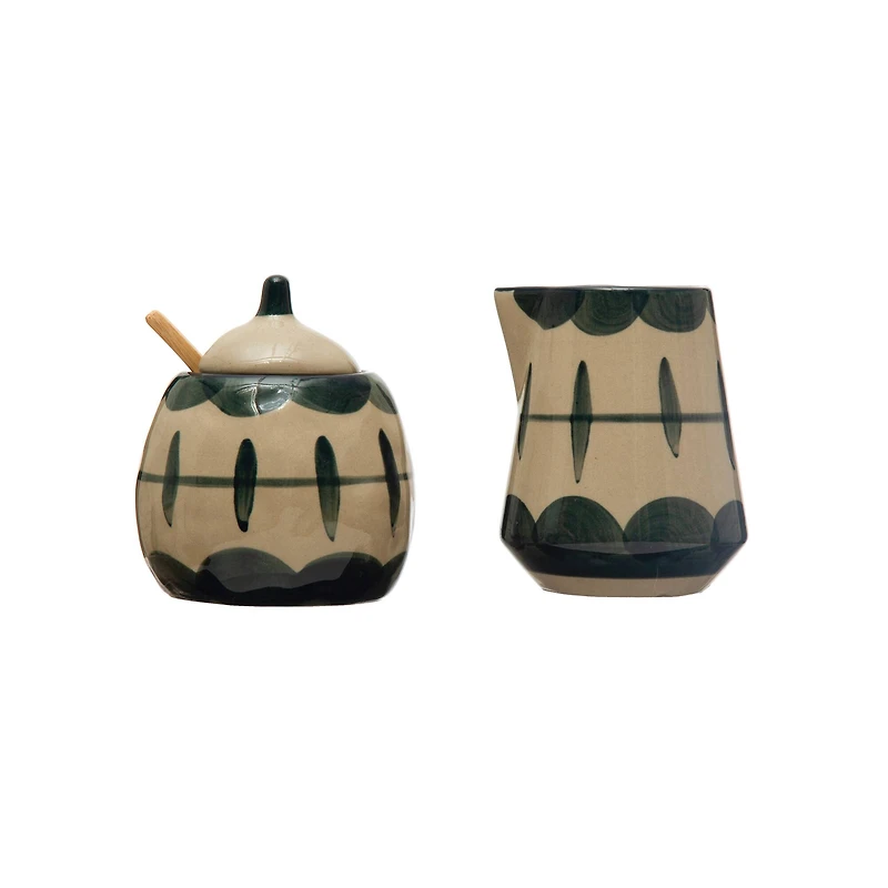 Hello Honey® Midnight Blue & Cream Stoneware Creamer & Sugar Pot with Bamboo Spoon Set