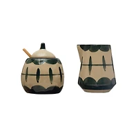 Hello Honey® Midnight Blue & Cream Stoneware Creamer & Sugar Pot with Bamboo Spoon Set