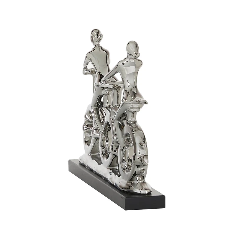 18" Silver Porcelain Cyclists Sculpture