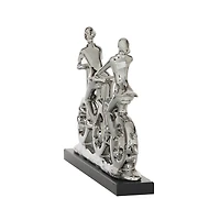 18" Silver Porcelain Cyclists Sculpture