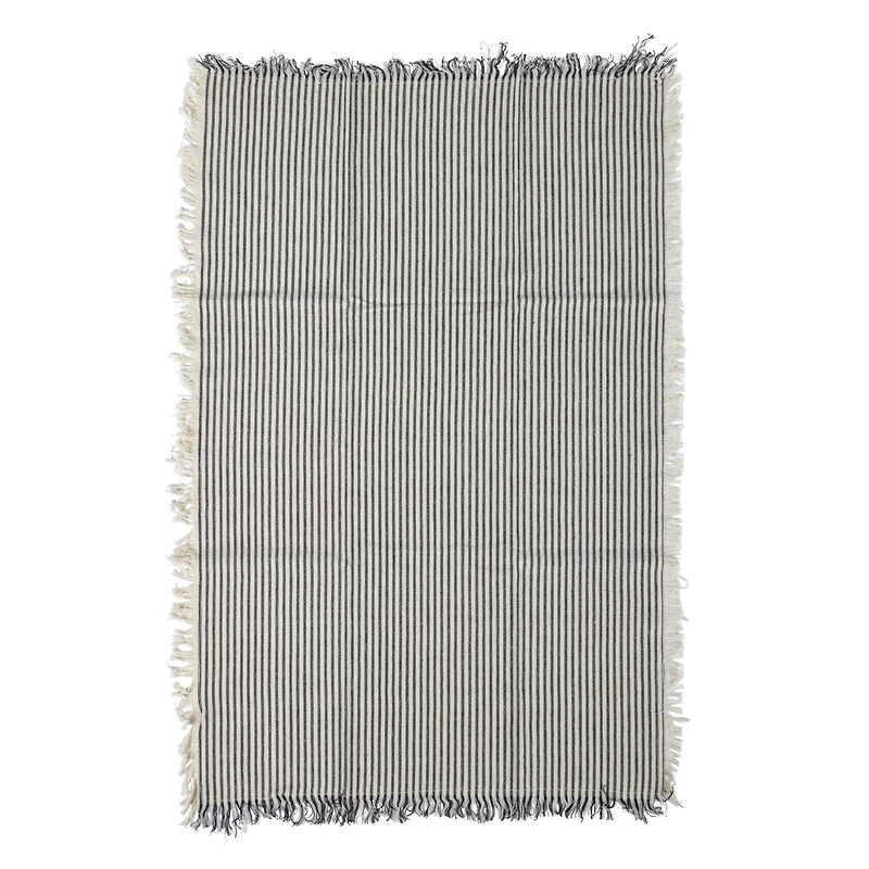 Hello Honey® Natural & Black Stripes Woven Cotton Tea Towels with Fringe Set