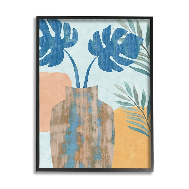 Stupell Industries Tropical Monstera Western Abstract Orange Blue in Frame Wall Art