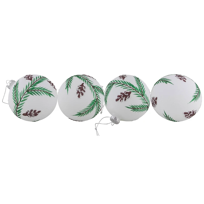 Glittered Glass Ball Christmas Ornaments with Pine Cones  - 4" (100mm) - 4ct