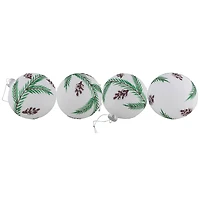 Glittered Glass Ball Christmas Ornaments with Pine Cones  - 4" (100mm) - 4ct