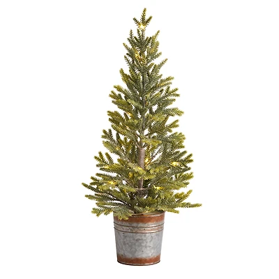 2ft. Pre-Lit Pine Artificial Christmas Tree in Rustic Metal Planter, Warm White Lights