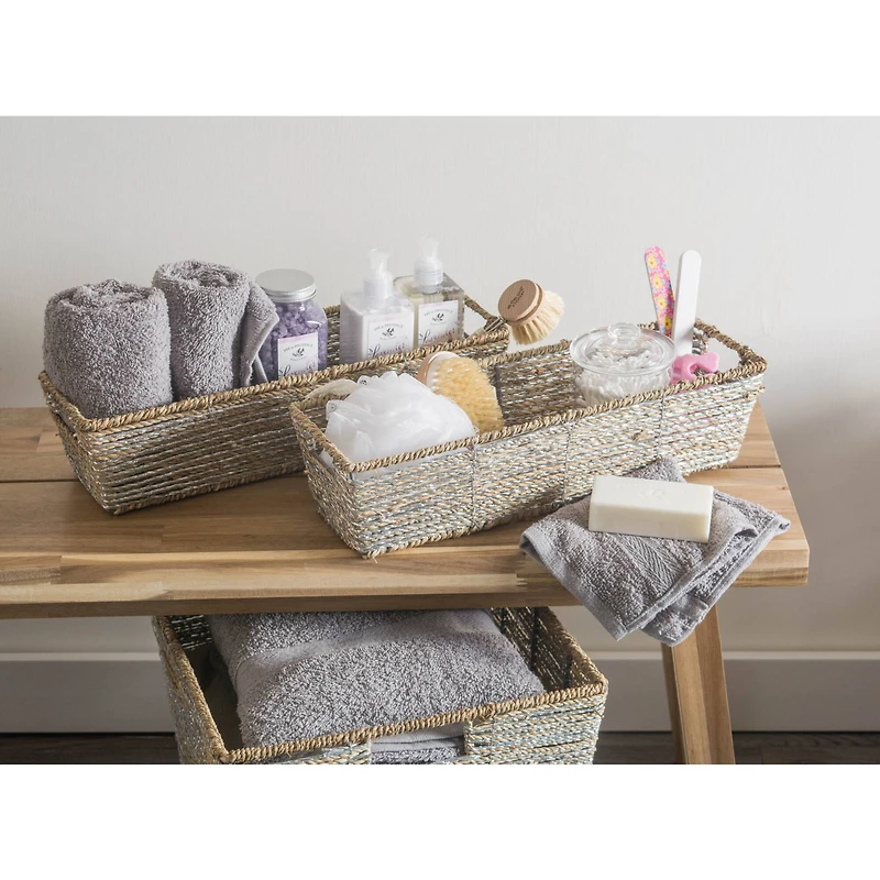 DII® 16" Metallic Silver Trapezoid Seagrass Bins, 2ct.