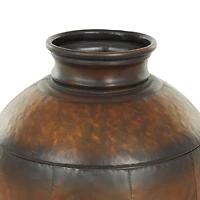 Brown Metal Antique Style Round Pot Floor Vase Set