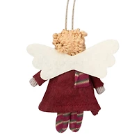Angel Girl with Wings Hanging Christmas Ornament - 4.25" - Burgundy and Beige