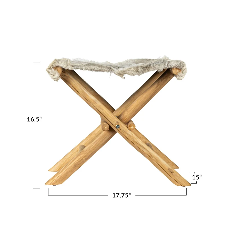 Hello Honey® Natural Teakwood and Goat Fur Folding Stool