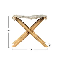 Hello Honey® Natural Teakwood and Goat Fur Folding Stool