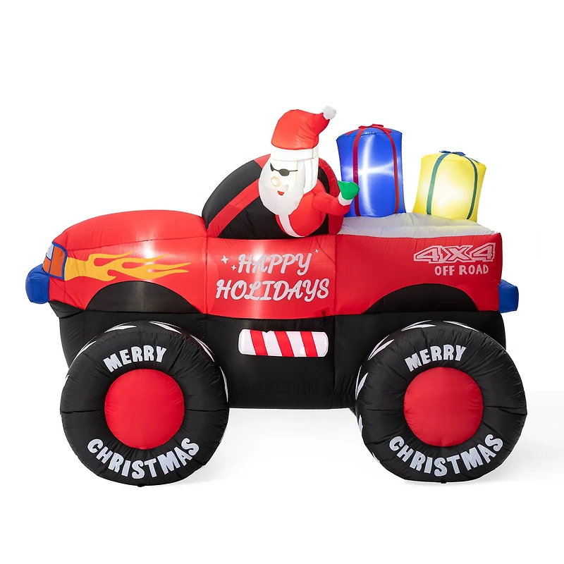 Glitzhome® 7ft. LED Lighted Santa Claus Pickup Truck Inflatable Décor