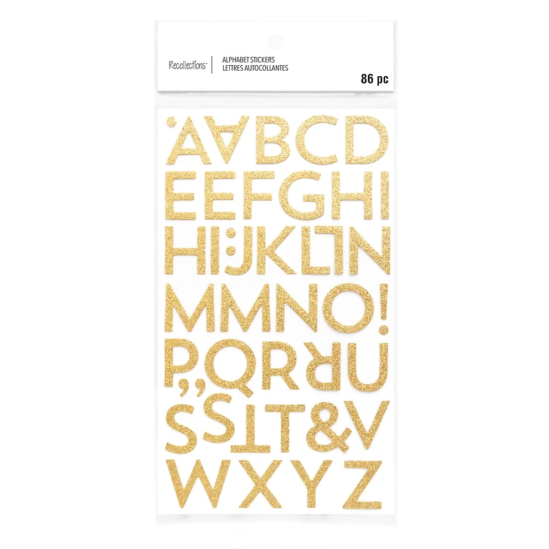12 Pack: Gold Glitter Block Alphabet Stickers by Recollections™