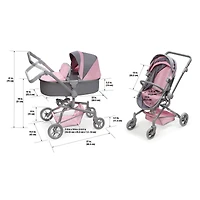 Badger Basket Gray & Pink Daydream Multi-Function Single Doll Pram & Stroller