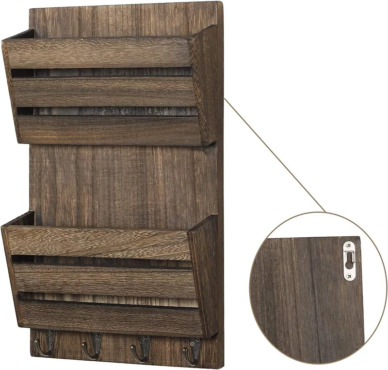 NEX™ Rustic Brown Mail and Key Holder with 4 Hooks