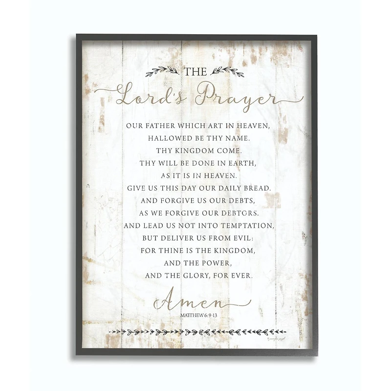 Stupell Industries The Lords Prayer Our Father Rustic Distressed White Wood Look Framed Wall Art