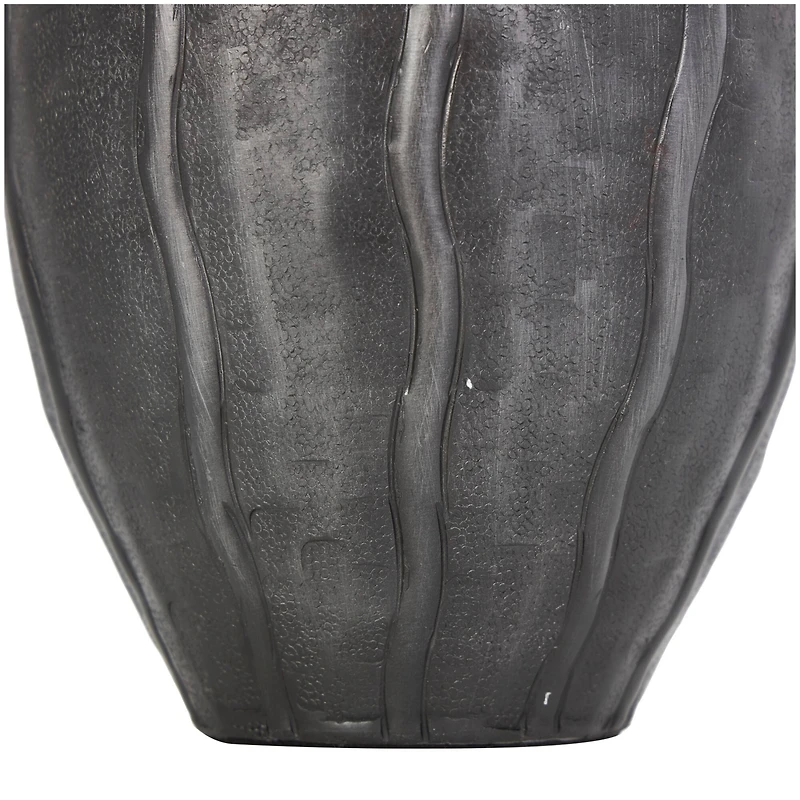 13" Black Metal Snakeskin Inspired Vase with Dimensional Wavy Accents