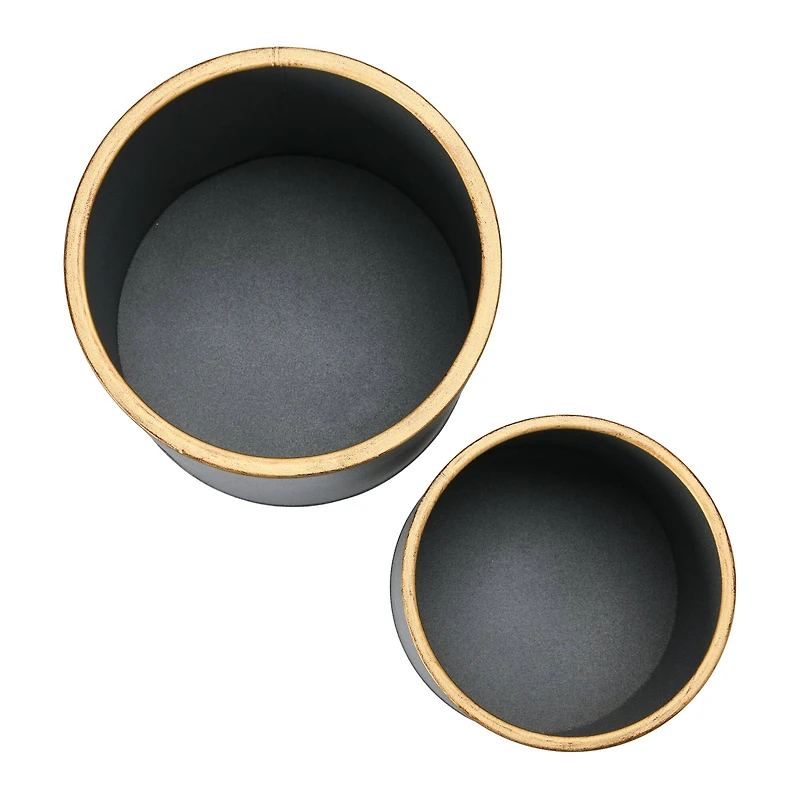 Hello Honey® Charcoal Grey & Black Boho Metal Planters with Gold Rim & Stands Set