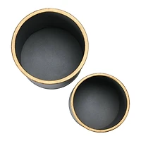 Hello Honey® Charcoal Grey & Black Boho Metal Planters with Gold Rim & Stands Set