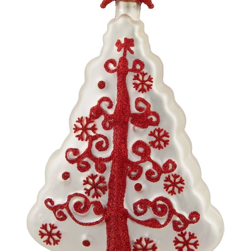 6" White & Red Christmas Tree Glass Ornament