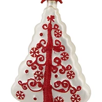 6" White & Red Christmas Tree Glass Ornament