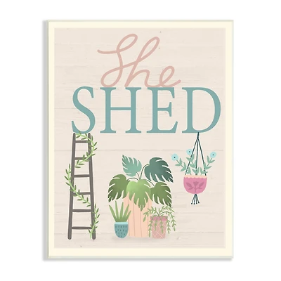 Stupell Industries She Shed Sign Tropical Plants Ladder and Green Vines Wall Plaque