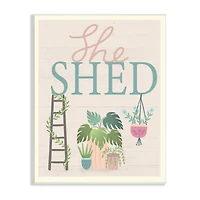 Stupell Industries She Shed Sign Tropical Plants Ladder and Green Vines Wall Plaque