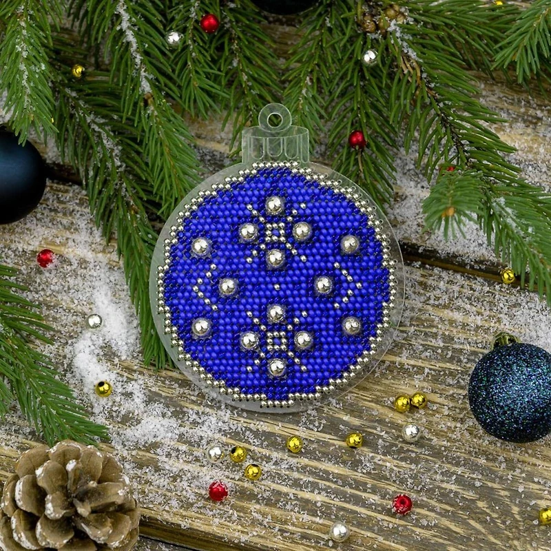 Wonderland Crafts Blue & Silver Ball Ornament Bead Embroidery on Plastic Kit