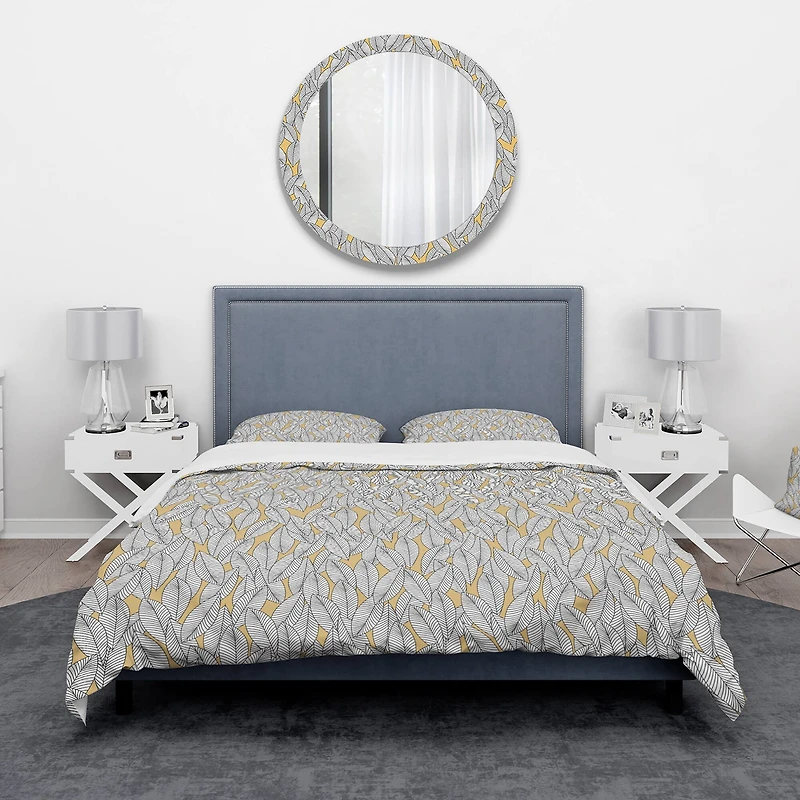 Designart 'Abstract Monochromic Pattern with Contour Leaves' Modern & Contemporary Bedding Set