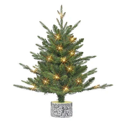 2ft. Pre-Lit Artificial Christmas Tree in Stump Planter, Warm White LED Lights