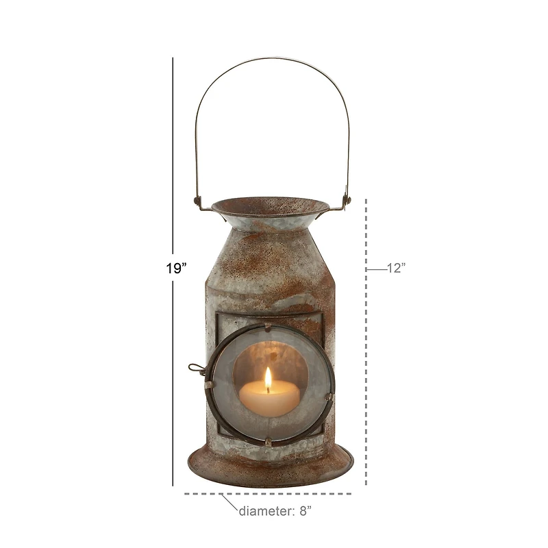 19" Gray Iron Rustic Candle Holder Lantern