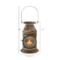 19" Gray Iron Rustic Candle Holder Lantern