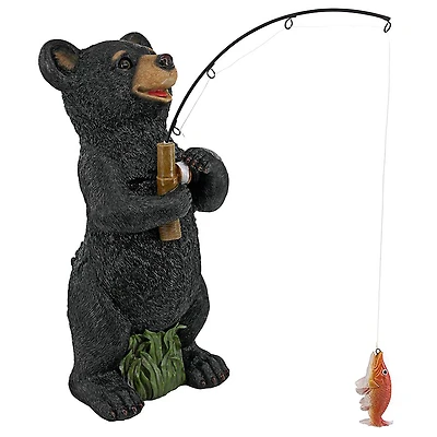 Design Toscano 13.5" Hooked on Fishing Fisherman Black Bear Statue