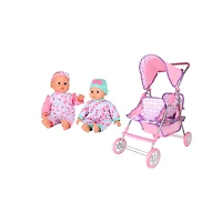 Dream Collection 14" Twin Doll Stroller with 2 Dolls