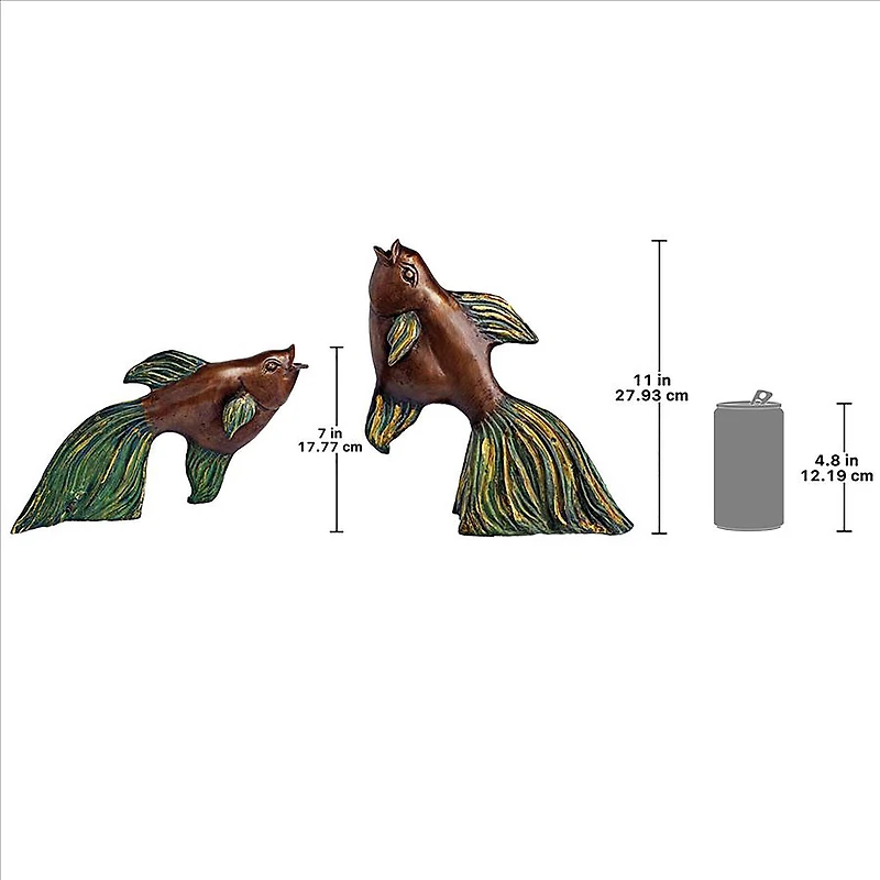 Design Toscano Asian Dancing Betta Fish Spitting Cast Bronze Pond Statue Set