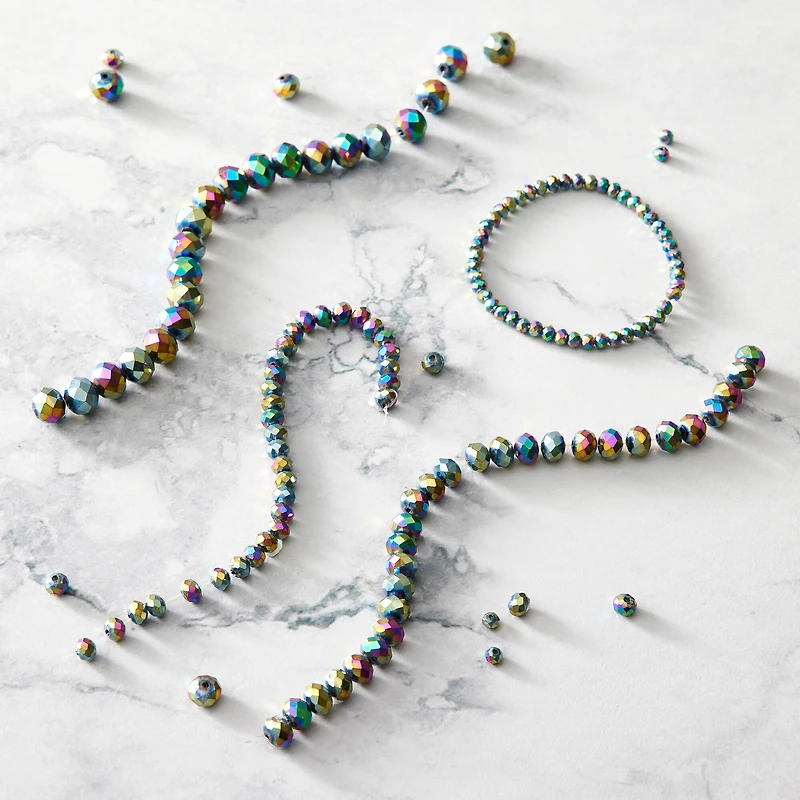 Black Aurora Borealis Faceted Glass Rondelle Bead Strings by Bead Landing™