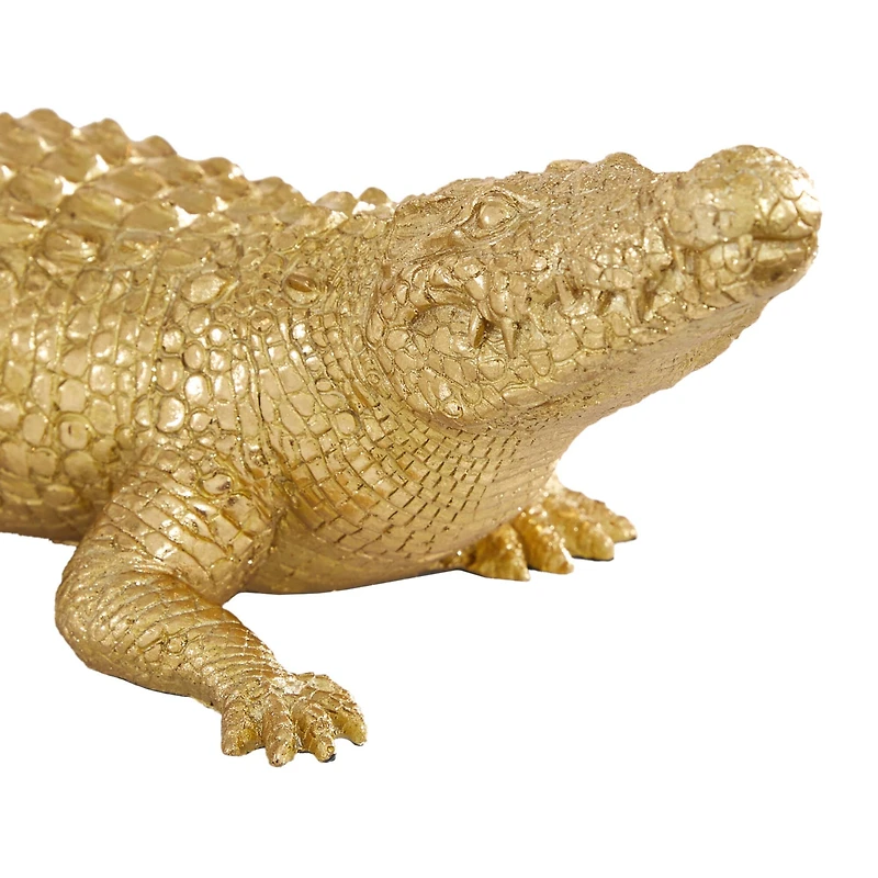 16" Gold Traditional Crocodile Sculpture