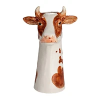 Hello Honey® 12.5" Brown & White Hand-Painted Decorative Stoneware Cow Vase