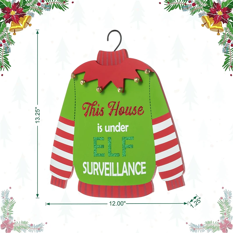Glitzhome® 13.25" Christmas Elf Sweater Sign Door Hanger