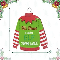 Glitzhome® 13.25" Christmas Elf Sweater Sign Door Hanger
