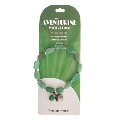 John Bead Aventurine Green Natural Stone Bracelet with Silver Charm