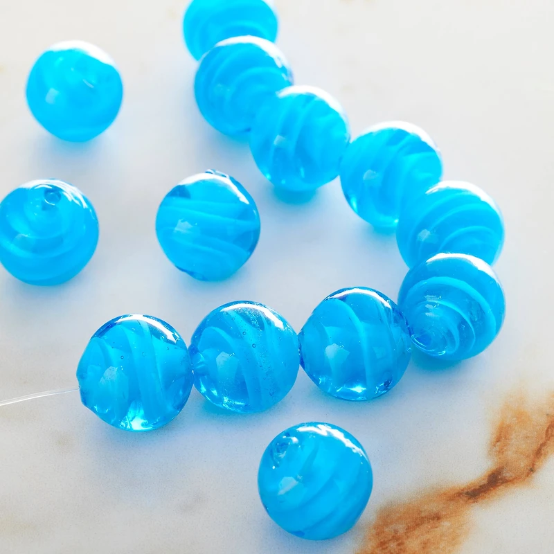 12 Pack: Aqua Glass Round Beads, 14mm by Bead Landing™
