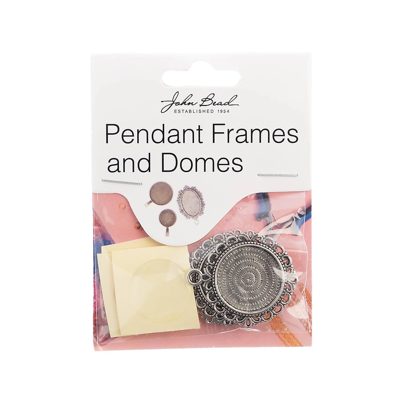 John Bead 27mm Antique Silver Round Pendant Frames, 3ct.