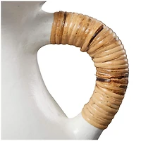 21" White Ceramic Jug Vase with Rattan Wrapped Handles